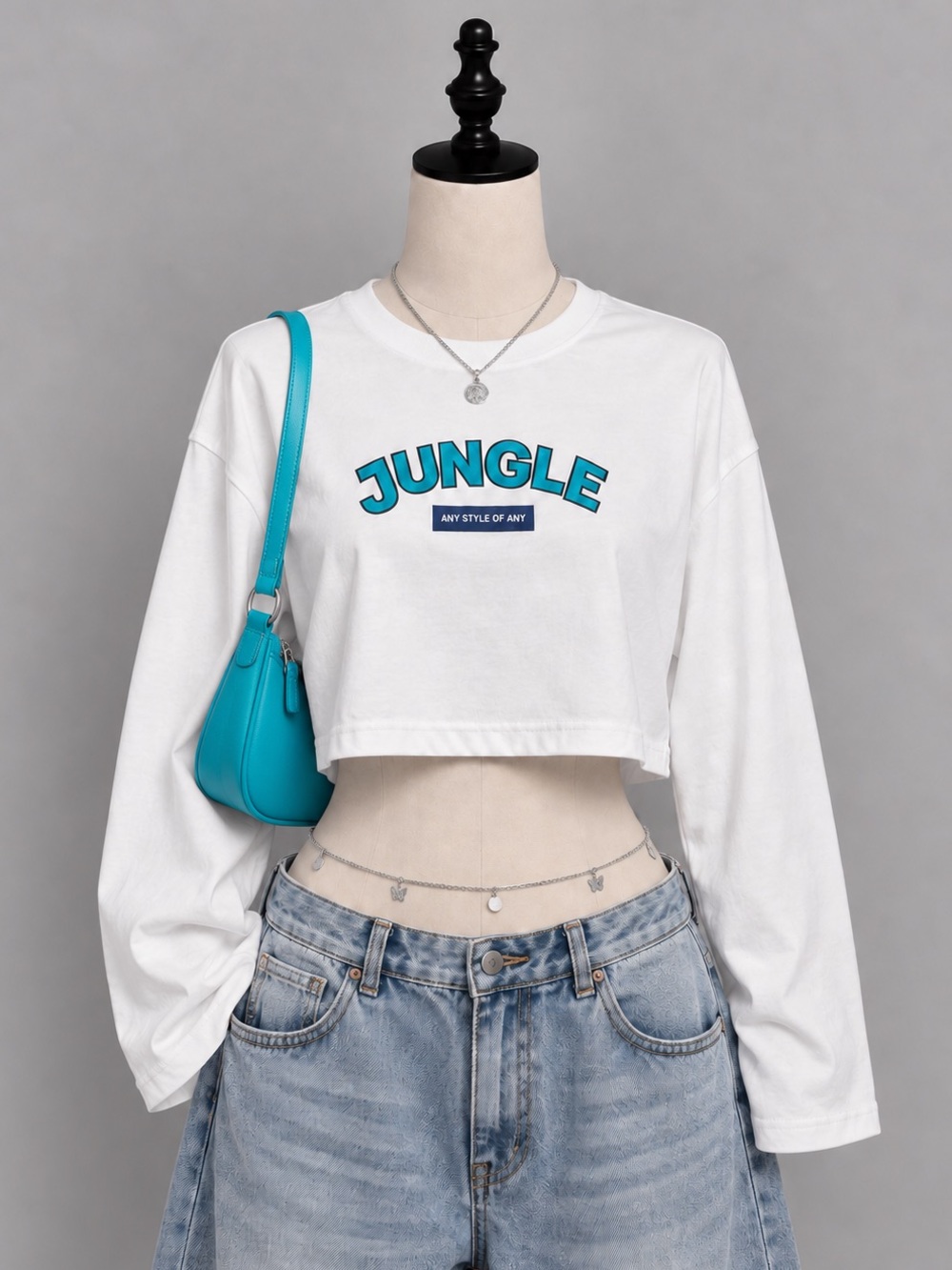 GUESS Los Angeles White Jungle Graphic Long Sleeve Crop Top Smiley Face